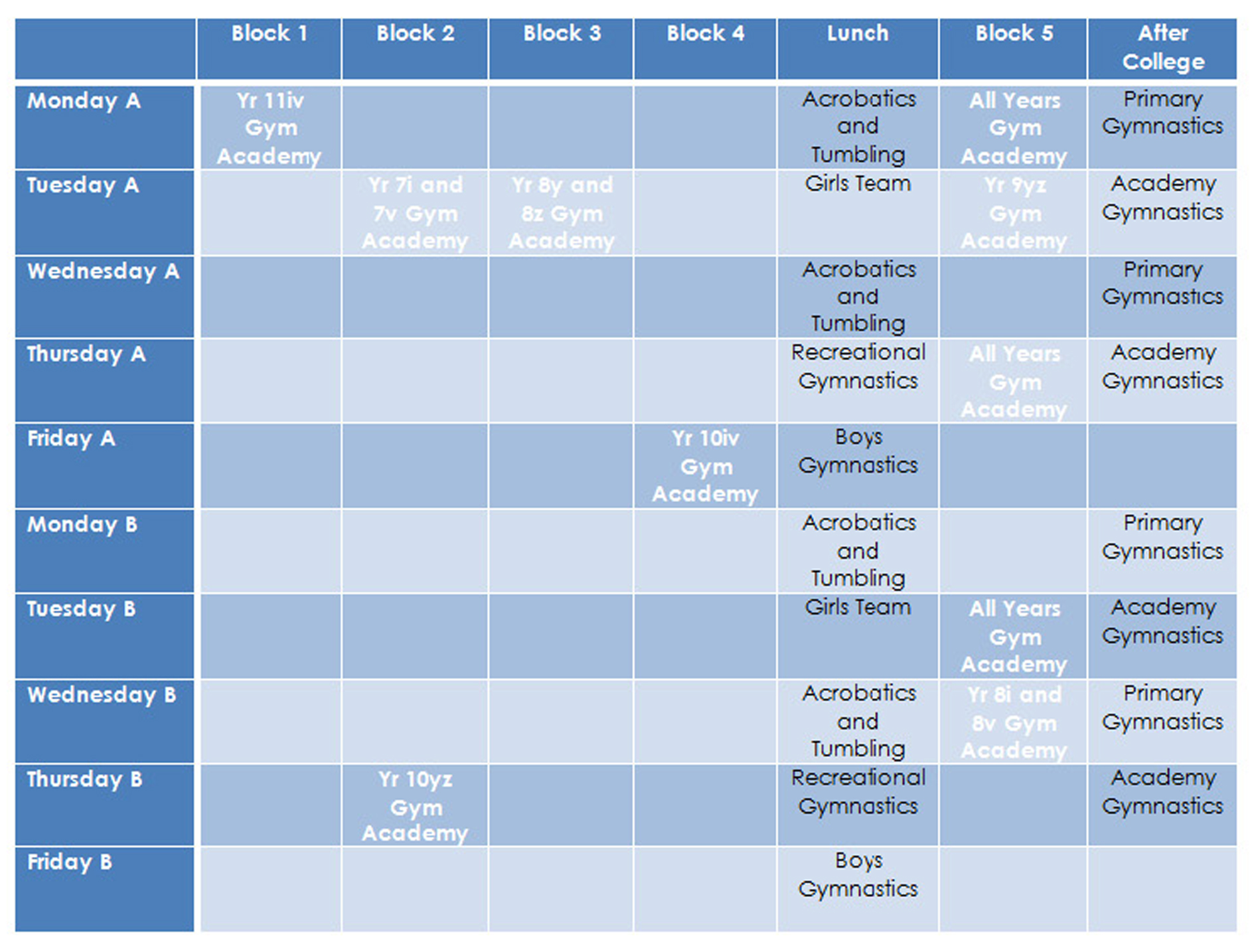 ivybridge community college ivybridge gymnastics academy college timetable